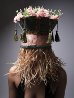 Green & Pink - Gold Tassels & Floral Accents – Festival / Performance Headpiece