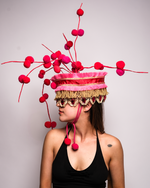 Pink & Red Pom-Pom Crown Handmade Avant-Garde Headpiece – Fringe and Branch Design