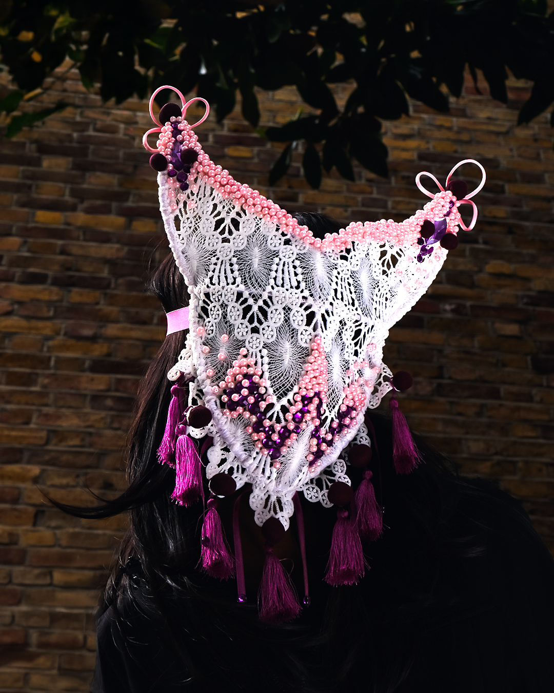 Pink & Burgundy Theatrical Mask - Festival Mask