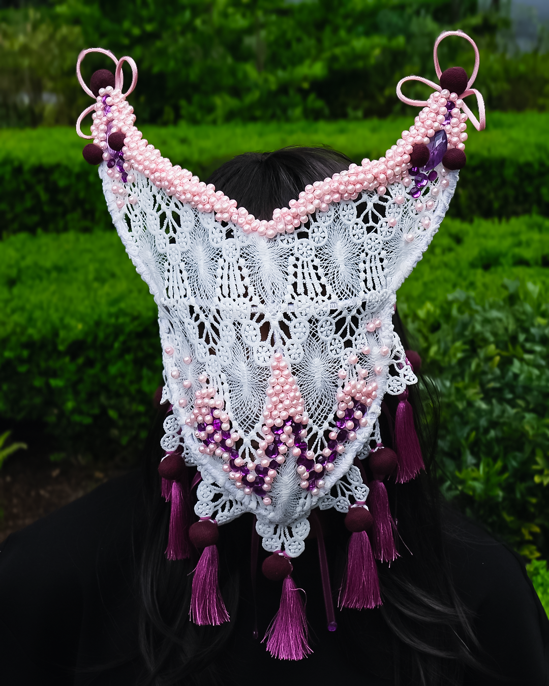 Pink & Burgundy Theatrical Mask - Festival Mask