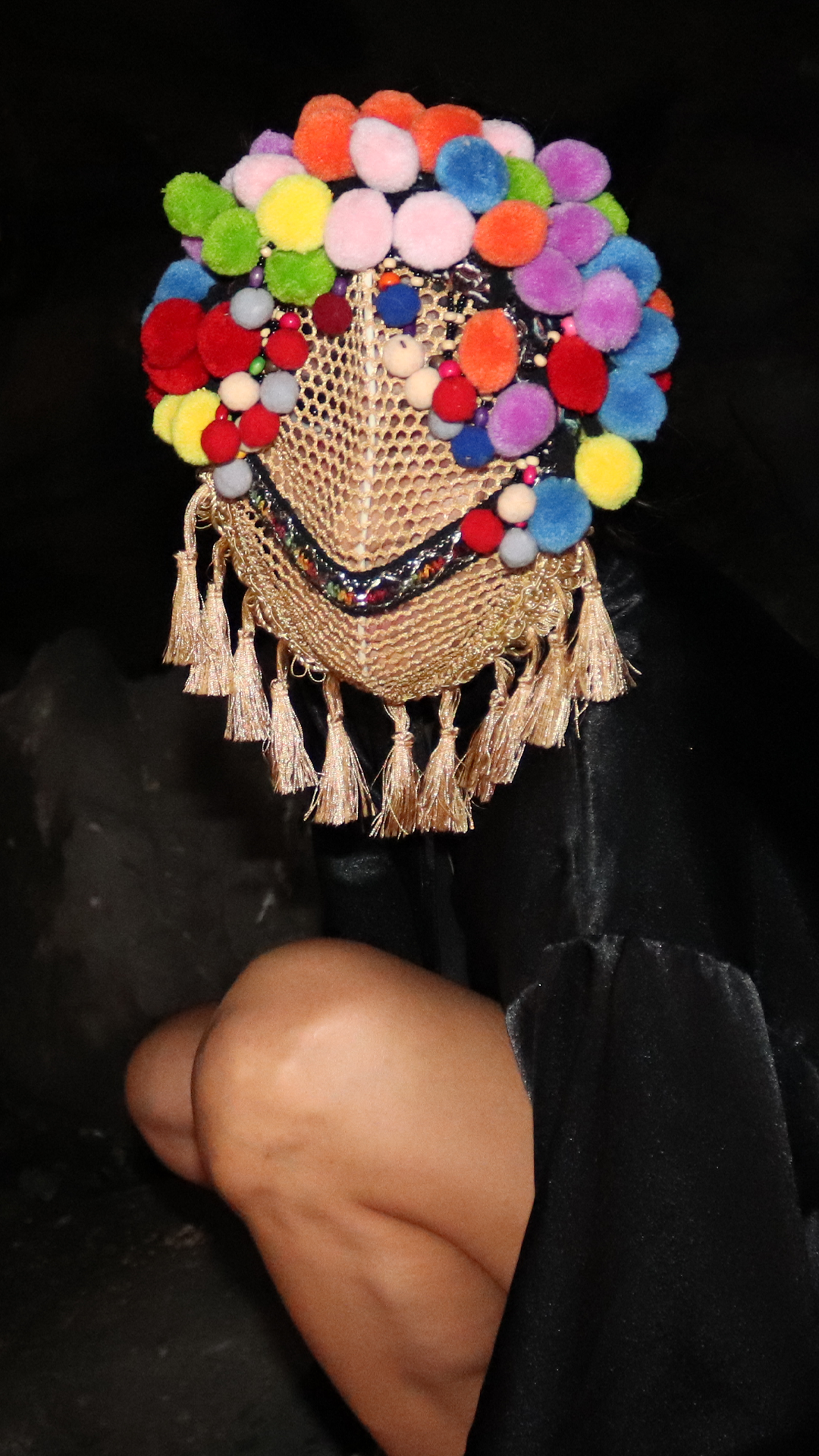 Multicolor Pom-Poms & Tassel Fringe – Festival / Carnival Headdress – Adult Size