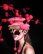 Pink & Red Pom-Pom Crown Handmade Avant-Garde Headpiece – Fringe and Branch Design