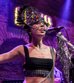 Black Half Coverage with Multicolor Gemstones & Chain Drape – Festival Costume Headpiece / Masquerade Mask